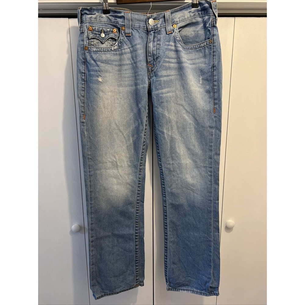 True Religion Jeans Men's 36x34 Blue Denim Straight w/Flaps Retro Rock Skater 34